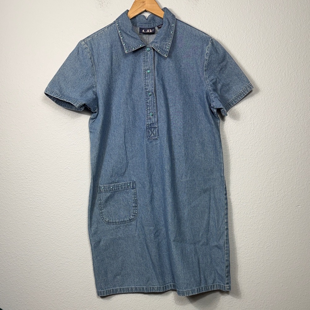 Vintage CB Casual Denim Dress Turquoise Stone Studs